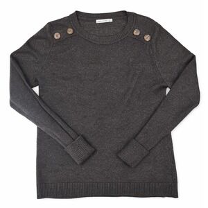 Pink Clover Gray Knit Sweater Womens S Button Shoulder Lightweight Crew Neck Top